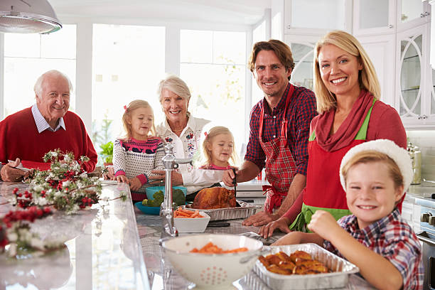 istock Extended Family Group Basting Christmas Turkey In Kitchen 498436532