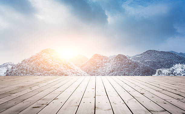istock Winter background with empty wooden planks 498436552