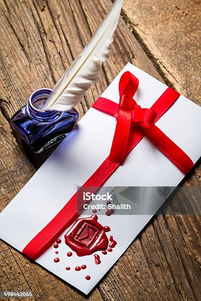 Elegante Lettera Con Sigillante E Blu Inchiostro Rosso - Fotografie stock e altre immagini di Affari