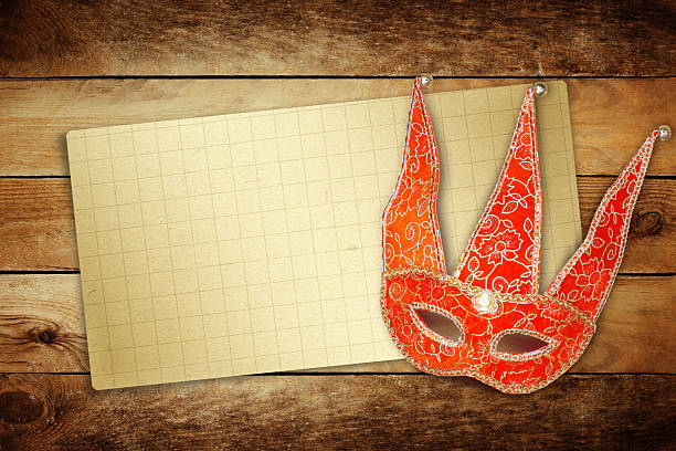istock Carnival red mask with old paper for greeting 498442285