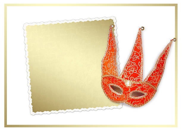 istock Carnival red mask with old paper for greeting 498442295