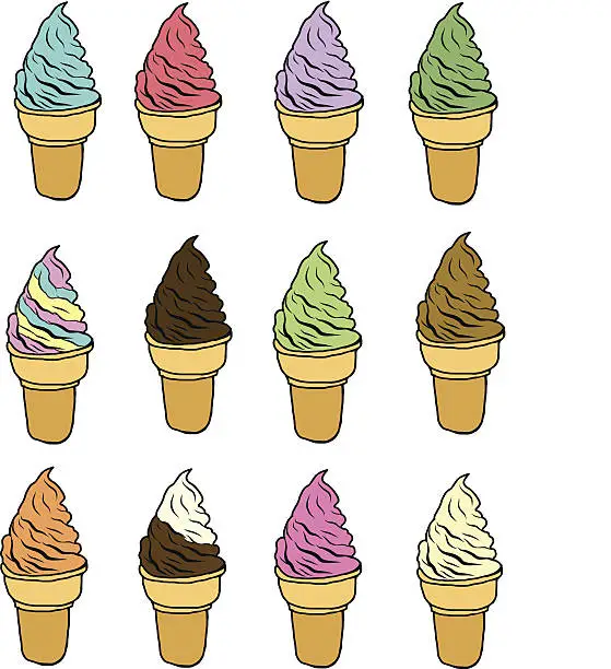 Vector illustration of Large Vector Set of Ice Cream and Ice Cream Cones. vector  illustrations EPS10