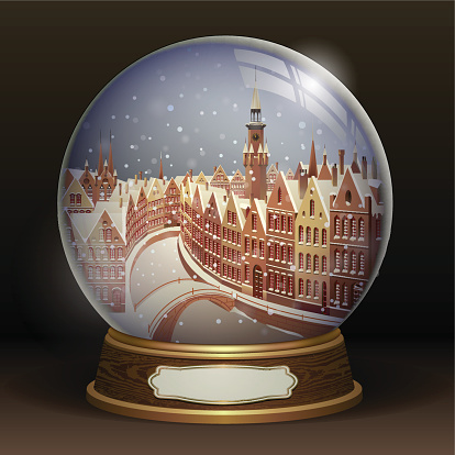 Snow globe with the ancient European city , eps 10