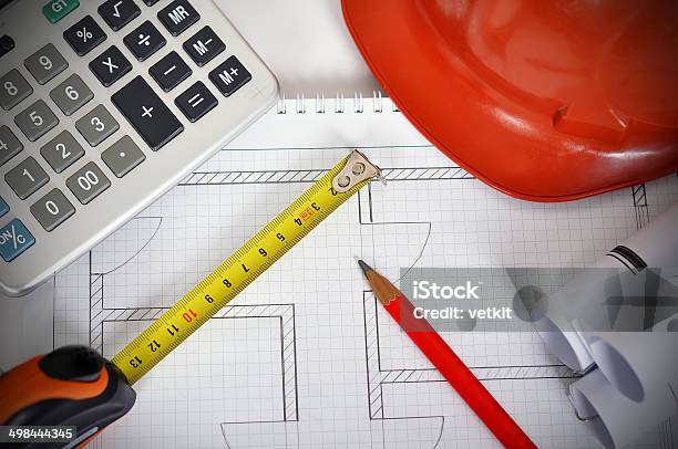Desk Engineer Stock Photo - Download Image Now - Architect, Architecture, Blueprint