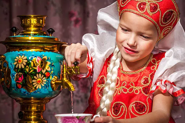 Young pretty girl in a russian national costume