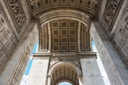 Underneath the Arc de Triomphe in Paris, France. 