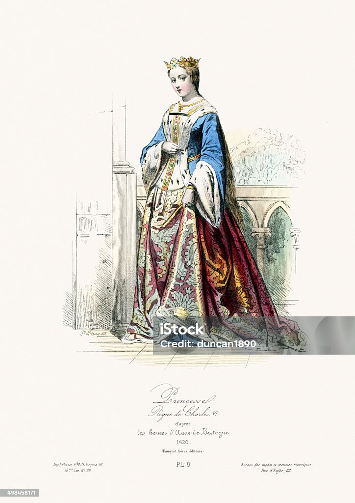 Moda medievale francese Principessa - Illustrazione stock royalty-free di Periodo medievale