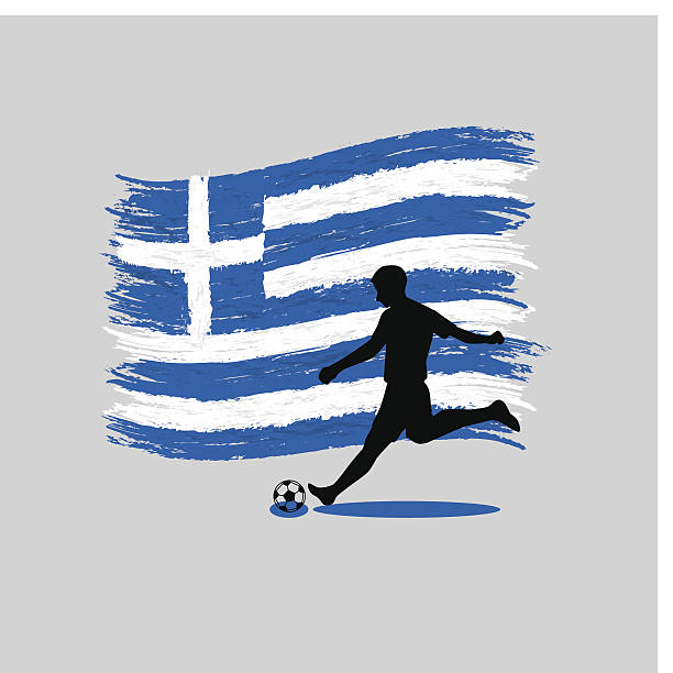 Soccer Player action with Hellenic Republic flag on background vector art illustration