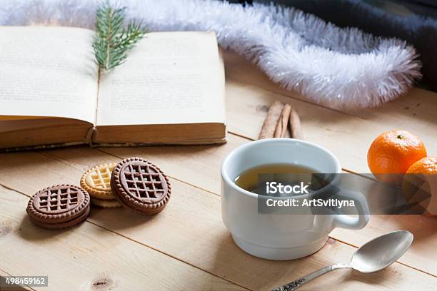 Cup Of Hot Tea With Books On Wooden Table Stock Photo - Download Image Now - 2015, Arts Culture and Entertainment, Book