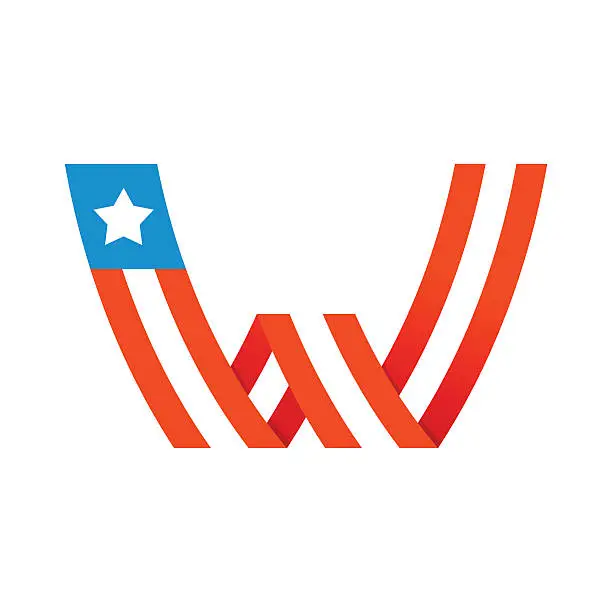 Vector illustration of W letter with american stars and stripes.