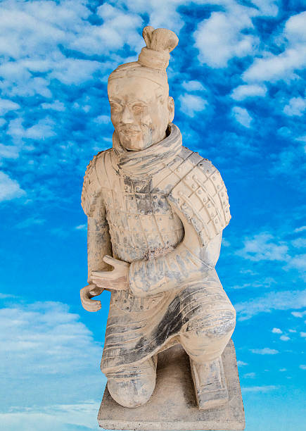 istock Chinese terracotta warrior isolated on blue sky background 498459723