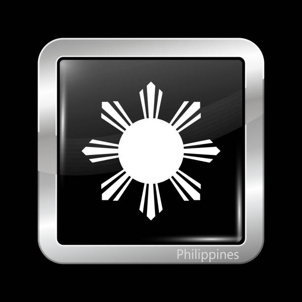 philippinen variante flagge. metallic-symbol quadratisch - philippines map manila asia stock-grafiken, -clipart, -cartoons und -symbole