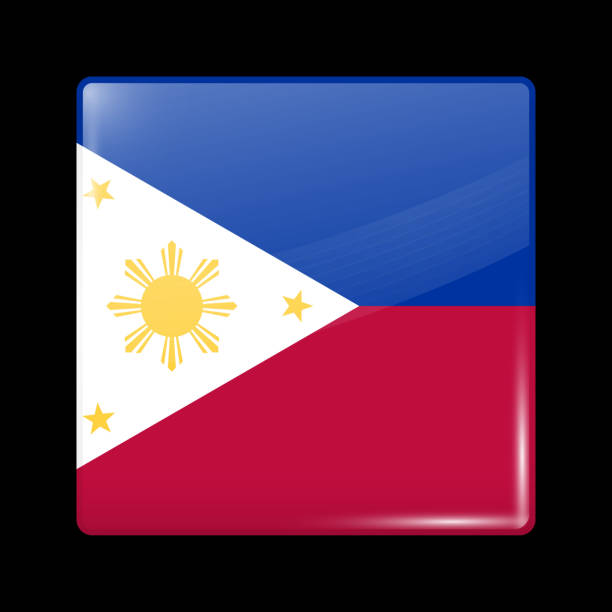 flagge der philippinen. glasklarer symbol quadratisch - philippines map manila asia stock-grafiken, -clipart, -cartoons und -symbole