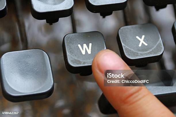 Child Press The W Key Symbol Of The Victory Stock Photo - Download Image Now - Typewriter, Newspaper, Obsolete