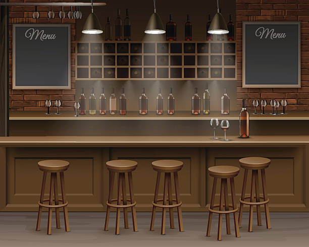 bar, cafe piwo kawiarni kasa technicznej wewnętrzne wektor - bar lokal gastronomiczny stock illustrations