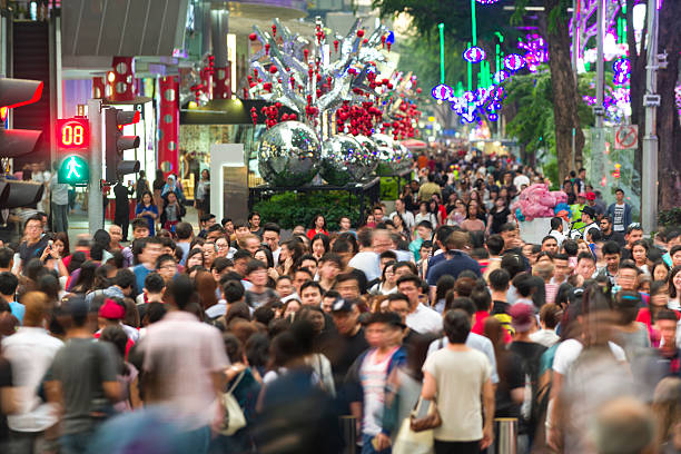 Busy Orchard Road During Christmas Festive Season stock photo