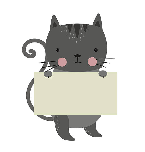 ilustrações, clipart, desenhos animados e ícones de gato animal de estimação com limpar quadro branco banner de vetor de boas-vindas - house cute welcome sign greeting