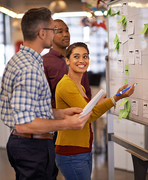 Being creative comes easy to them Shot of a group of coworkers brainstorming at a whiteboardhttp://195.154.178.81/DATA/i_collage/pi/shoots/805967.jpg workplace diversity vertical stock pictures, royalty-free photos & images