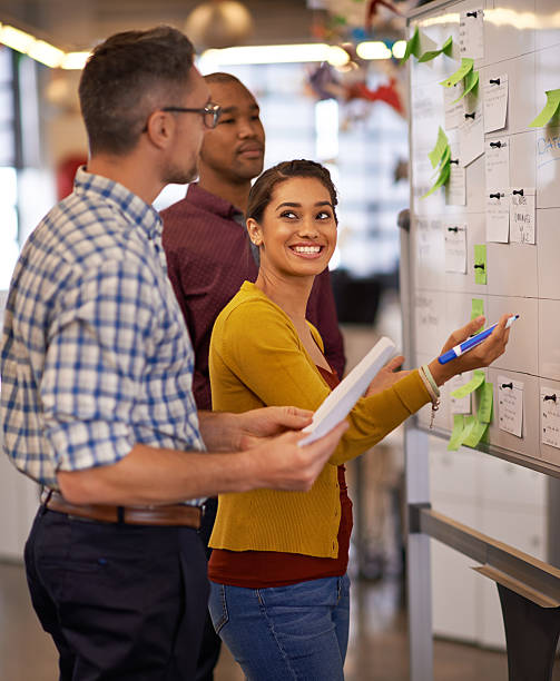 Being creative comes easy to them Shot of a group of coworkers brainstorming at a whiteboardhttp://195.154.178.81/DATA/i_collage/pi/shoots/805967.jpg casual clothing stock pictures, royalty-free photos & images