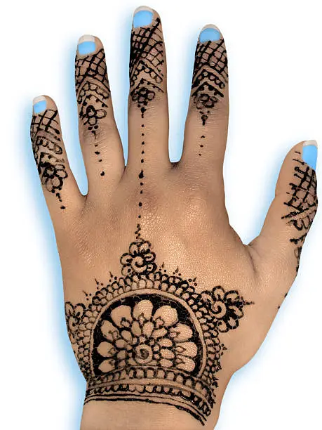 Photo of henna hena mehendi isolated blue nails and shadow