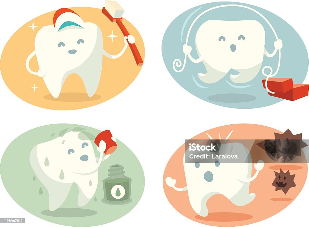 Cute tooth in different situations Cute tooth in different situations. Vector illustration. 2015 stock vector