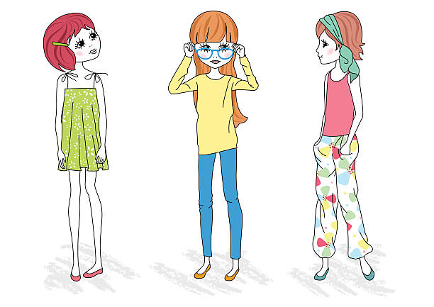 маленькие девочки моды - computer graphic multi colored little girls teenage girls stock illustrations