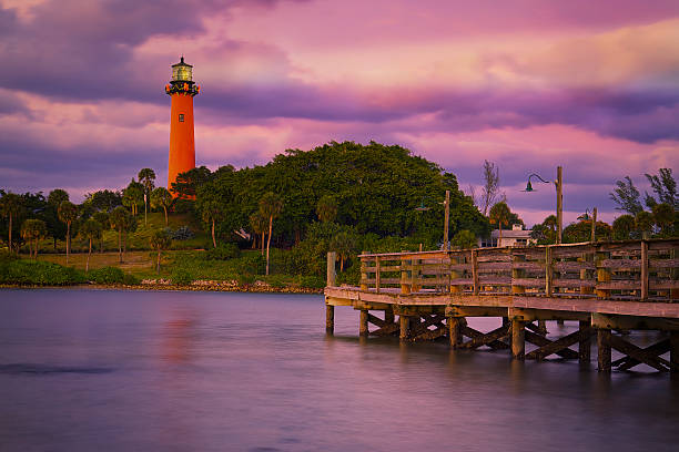 jupiter inlet farol - rock lighthouse nautical vessel nature - fotografias e filmes do acervo