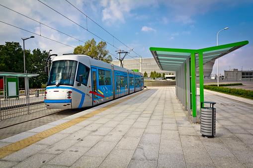 Modern Platform with Tram in Wroclaw, Poland