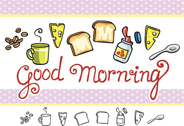 good morning cartoon items set vector art illustration