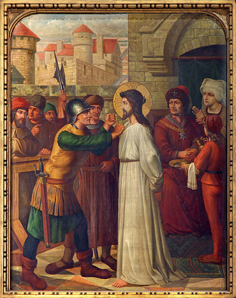 istock Mechelen - Paint of scene Jesus for Pilate. 498479895
