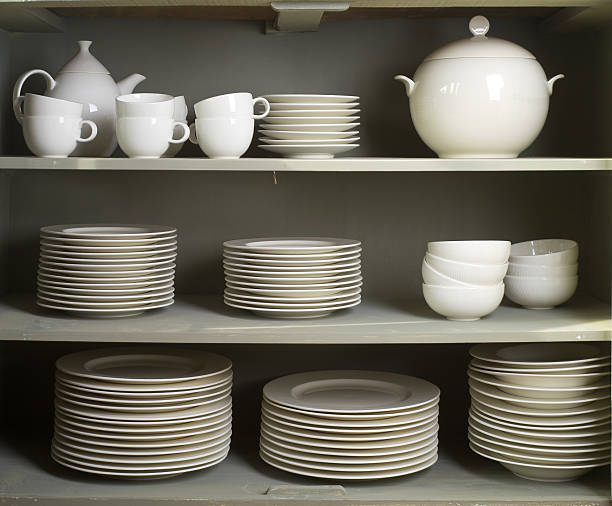 istock Clean Dishes & Other Tableware placed on a wooden shelf 498489315