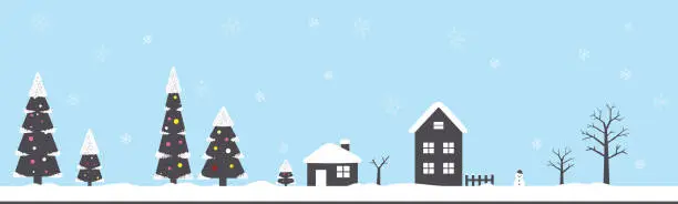 Vector illustration of winter, Christmas with snow, forest, house,