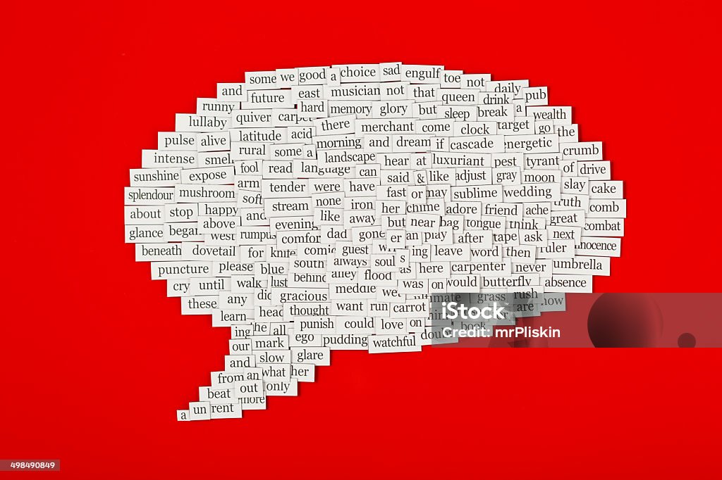 Speech bubble made up from hundreds of words  http://www.primarypicture.com/iStock/IS_Fridge.jpg Single Word Stock Photo