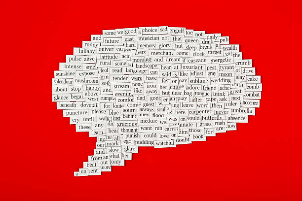 Speech bubble made up from hundreds of words stock photo