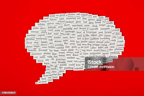 Speech Bubble Made Up From Hundreds Of Words Stock Photo - Download Image Now - Single Word, English Language, Talking