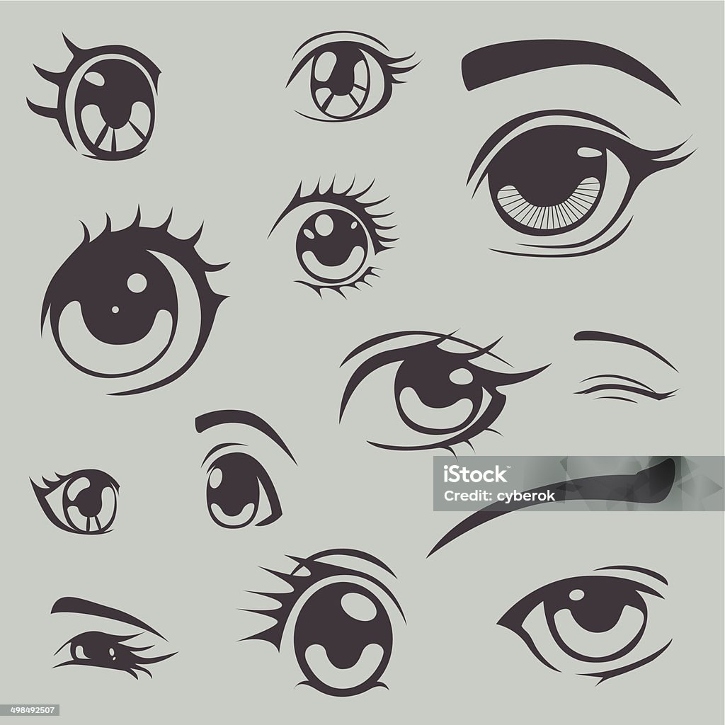 Anime Style Eyes Set One Color Stock Illustration - Download Image Now -  Eye, Manga Style, Adult - iStock