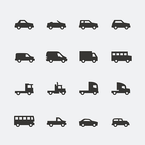 illustrazioni stock, clip art, cartoni animati e icone di tendenza di vettore auto/veicoli mini icone set - mini van immagine