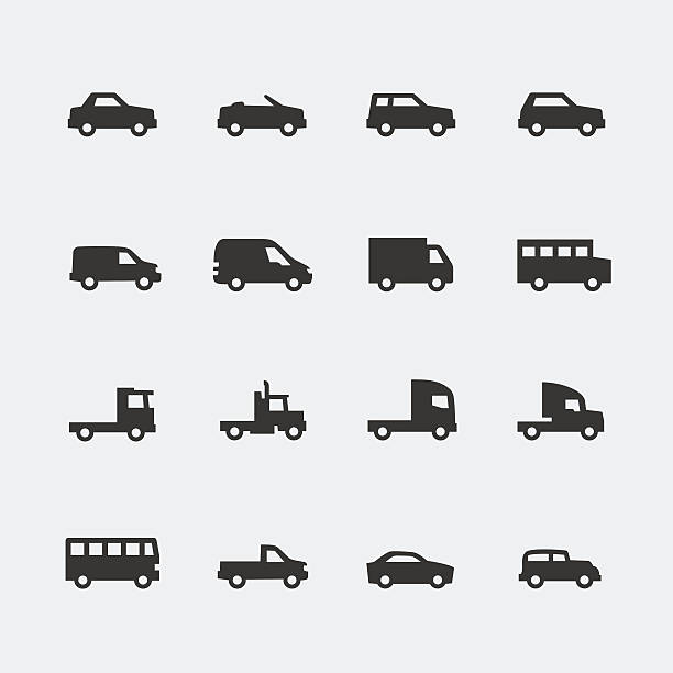 Vector cars / vehicles mini icons set Vector cars / vehicles mini icons set small bus stock illustrations