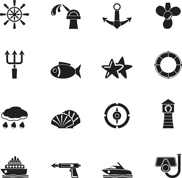 Vector illustration of Silhouette Marine and sea icons