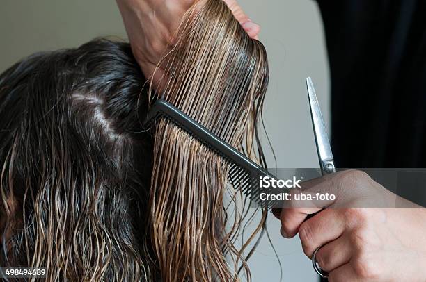 Woman At The Hairdresser Stock Photo - Download Image Now - Wet Hair, Combing, Comb - Hair Care