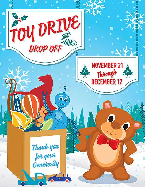 Vector illustration of Toy Drive or Christmas Charity Poster Template