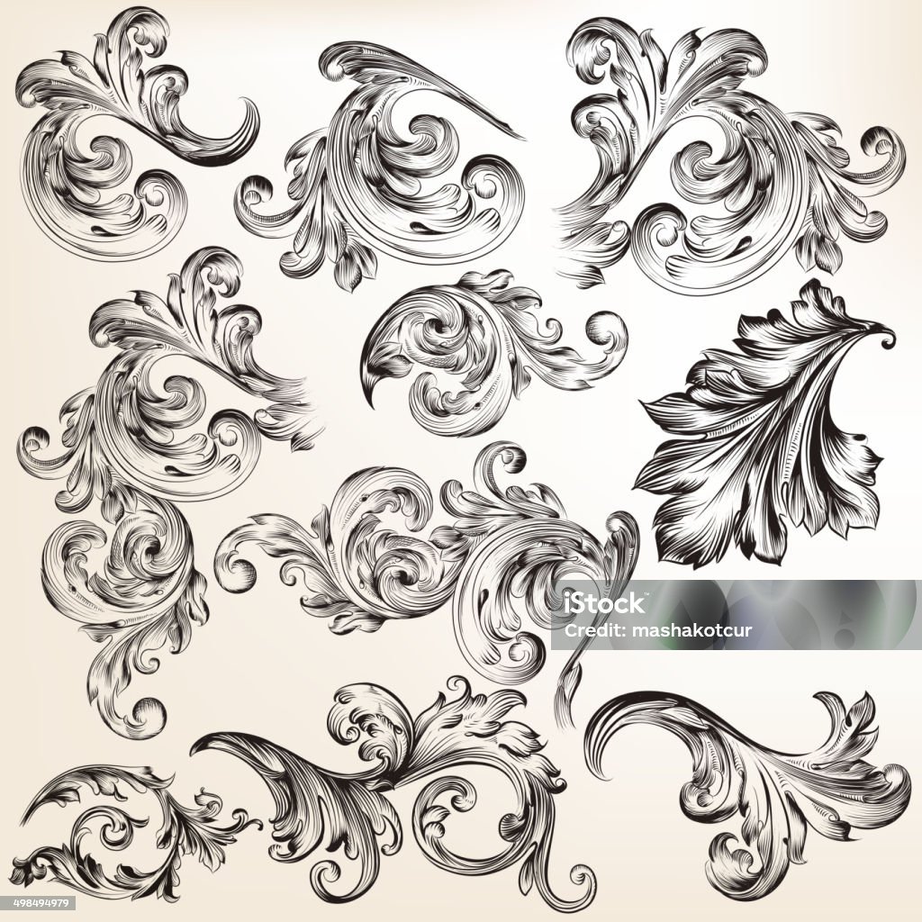 Collection of vector decorative vintage swirls for design Vector set of calligraphic elements for design. Calligraphic vecto Antique stock vector