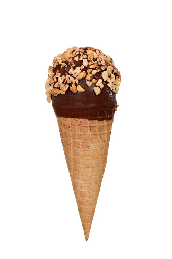 isolated peanut and chocolate ice cream in sugar cone