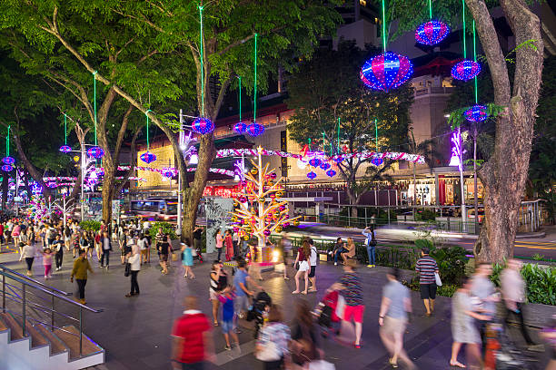 Busy Orchard Road During Christmas Festive Season stock photo
