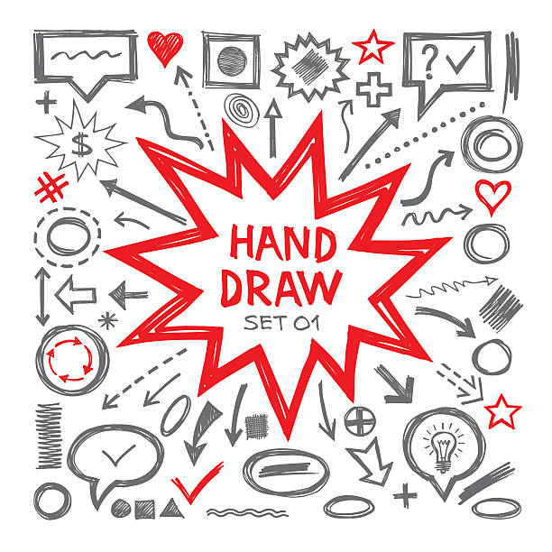 Hand draw sketch vector illustrations. Hand draw sketch vector illustrations. Arrows, objects, balloons and other design elements. Hand draw infographic elements - vector set. Hand draw design elements collection. yes sign stock illustrations