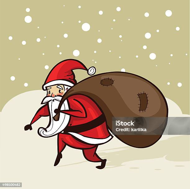 Santa Sneaking In The Snow Stock Illustration - Download Image Now - 2015, Bag, Cartoon