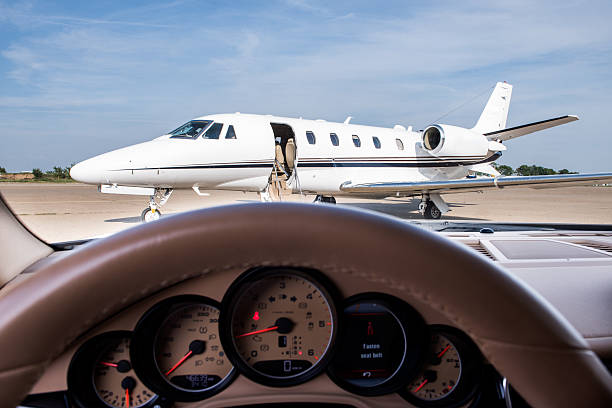 istock Private jet airplane viewed from the driver seat 498502082