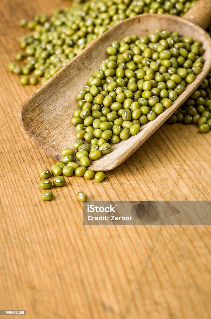 Wooden background with copy space - Mung beans 2015 Stock Photo