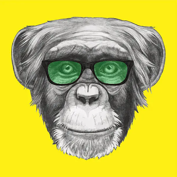 Vector illustration of Portrait of Monkey with glasses.