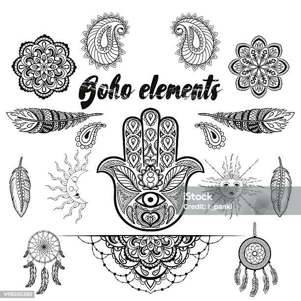 Vector Bohemian Ornamental Elements Makhenda Hand Drawn Boho Stock Illustration - Download Image Now